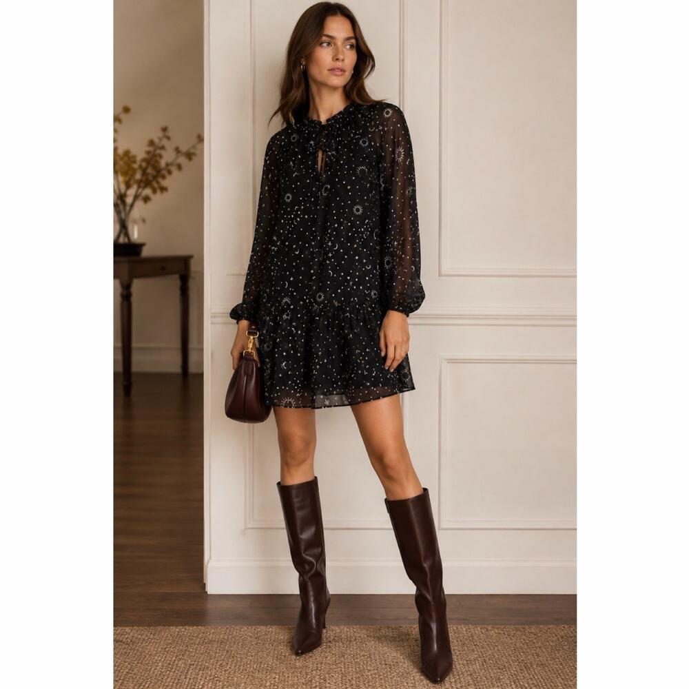 10 crosby Derek Lam Juno celestial print mini dress Sz 2 boho chic festival